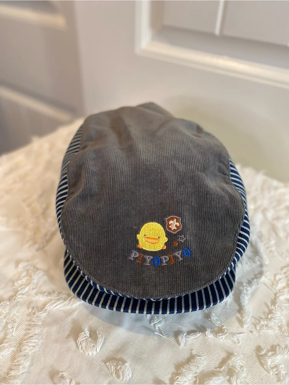 Like New!  Gymboree Gray and Navy Striped Duck Patch Kids Cap